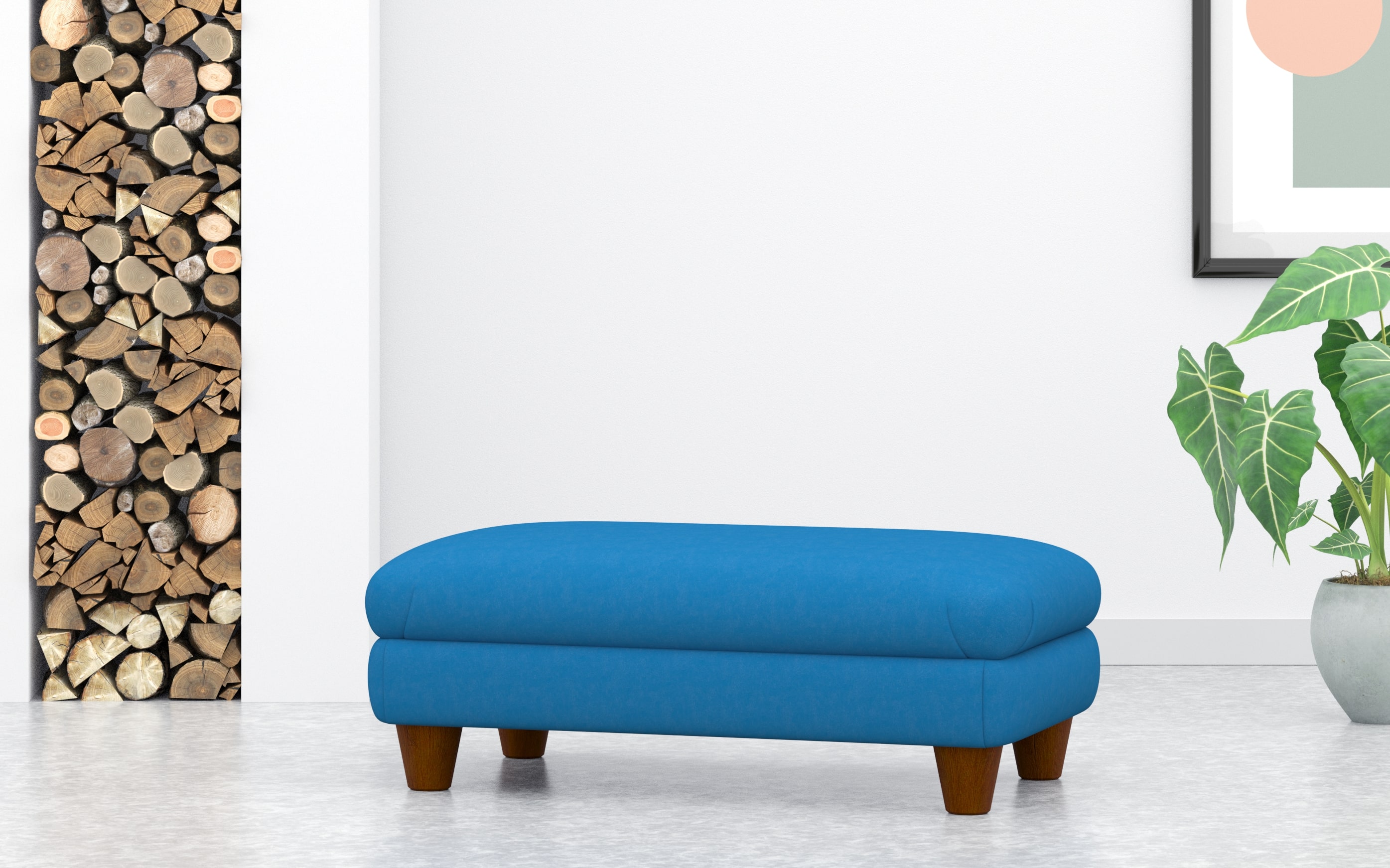 Living Room Footstool Coffee Table In Blue Velvet Fabric