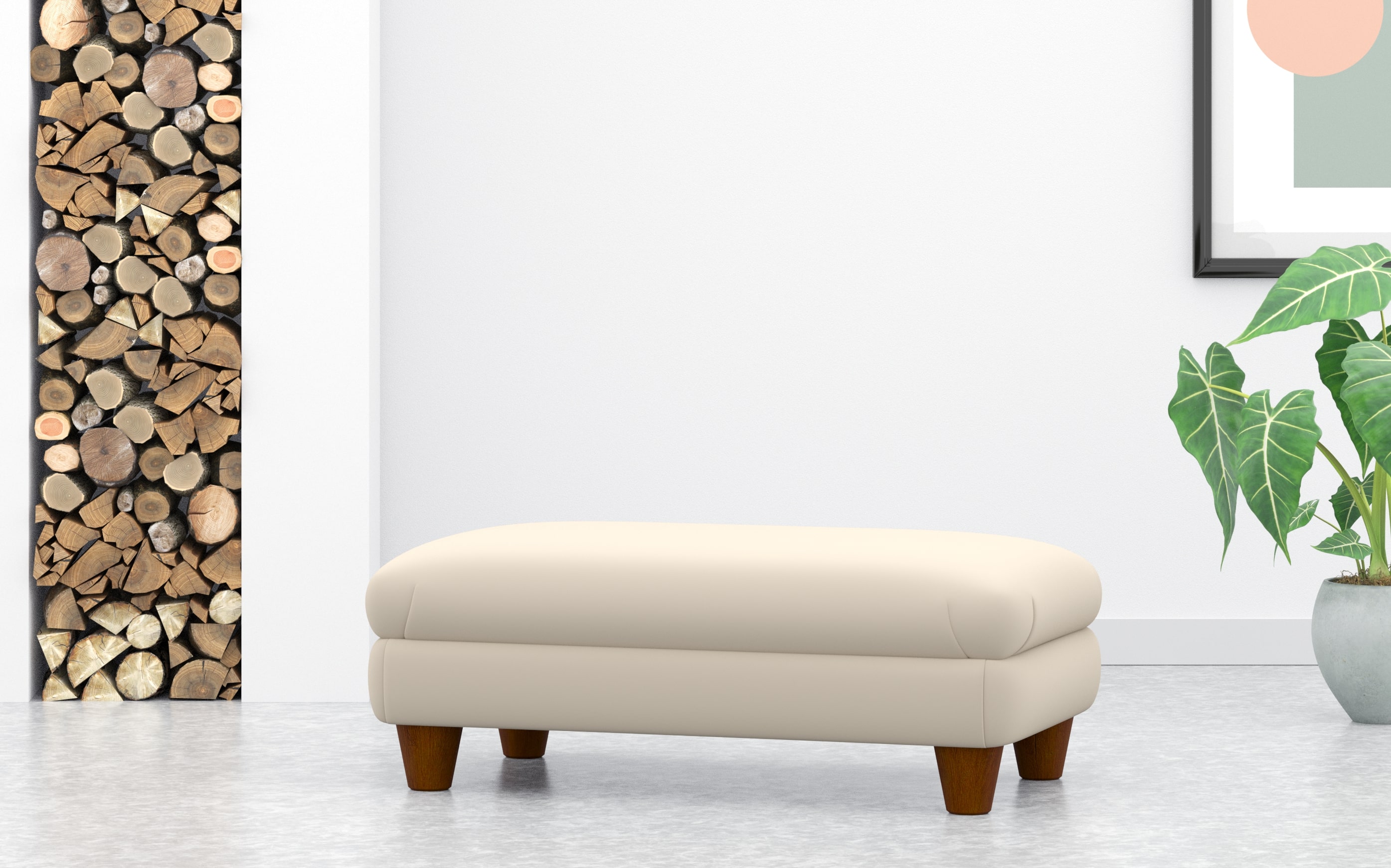 Large Rectangular Cream Velvet Footstool