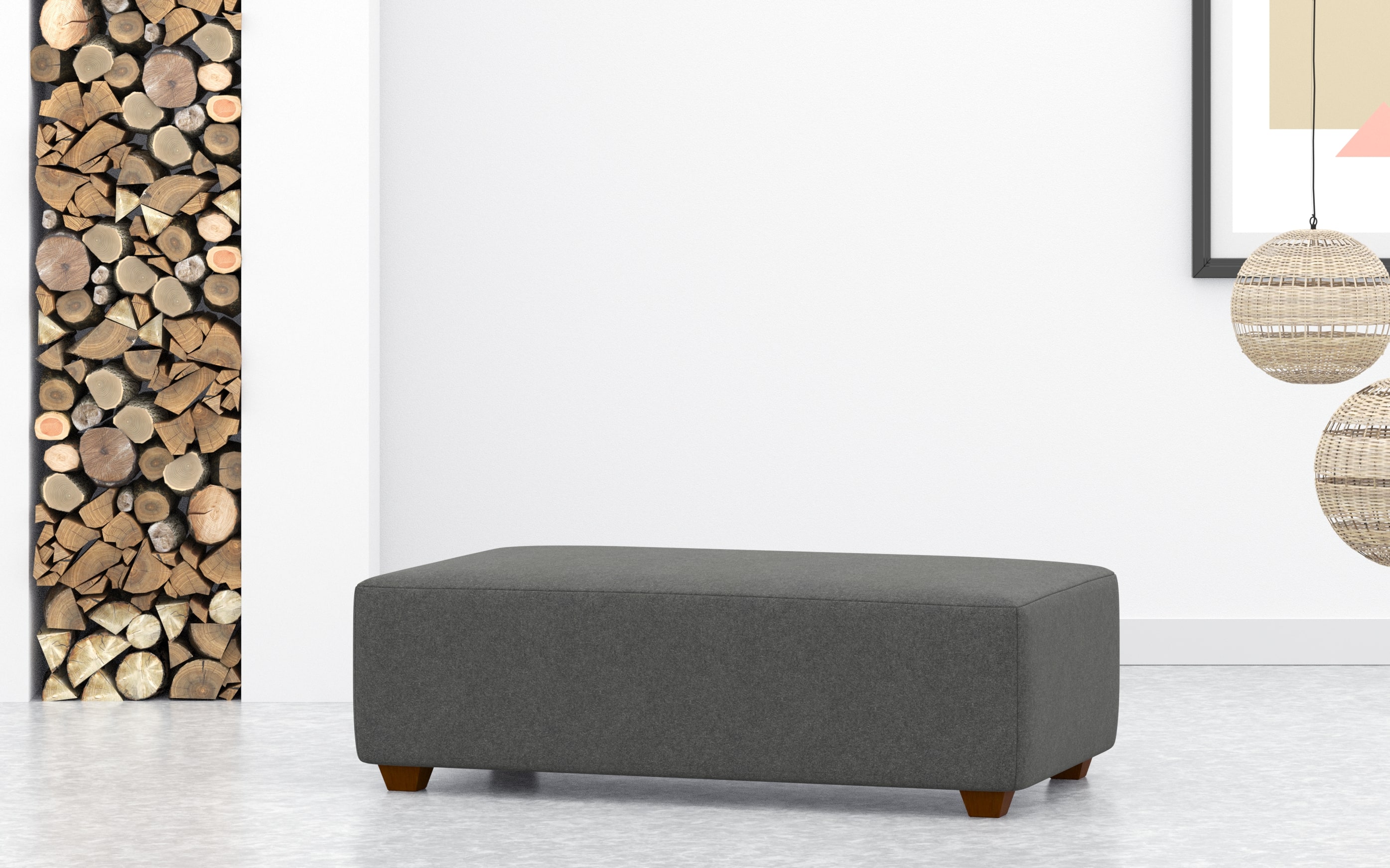 Large Rectangular Coffee Table Footstool In Grey Wool