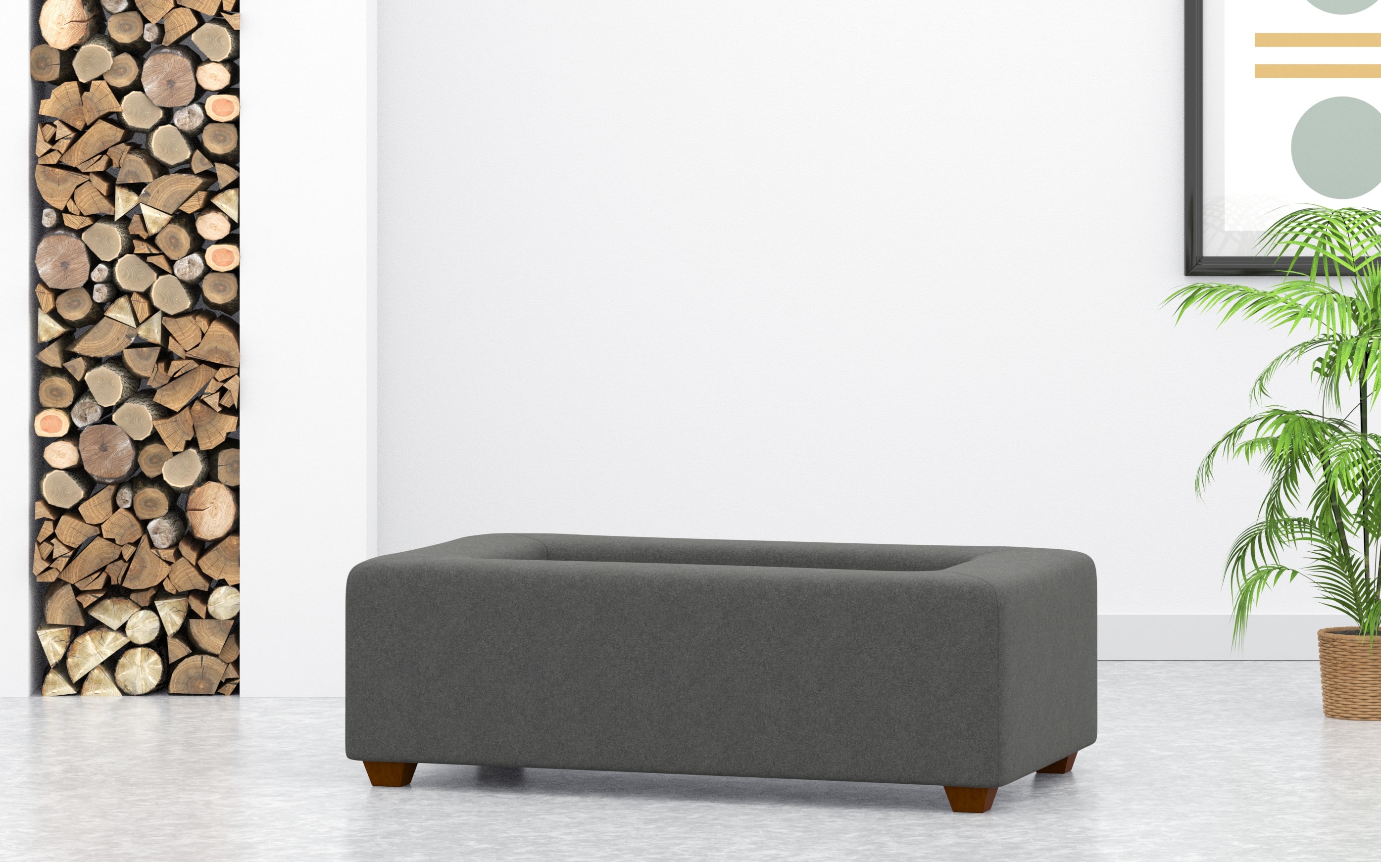 Rectangular Coffee Table Footstool With Tray In Grey Wool