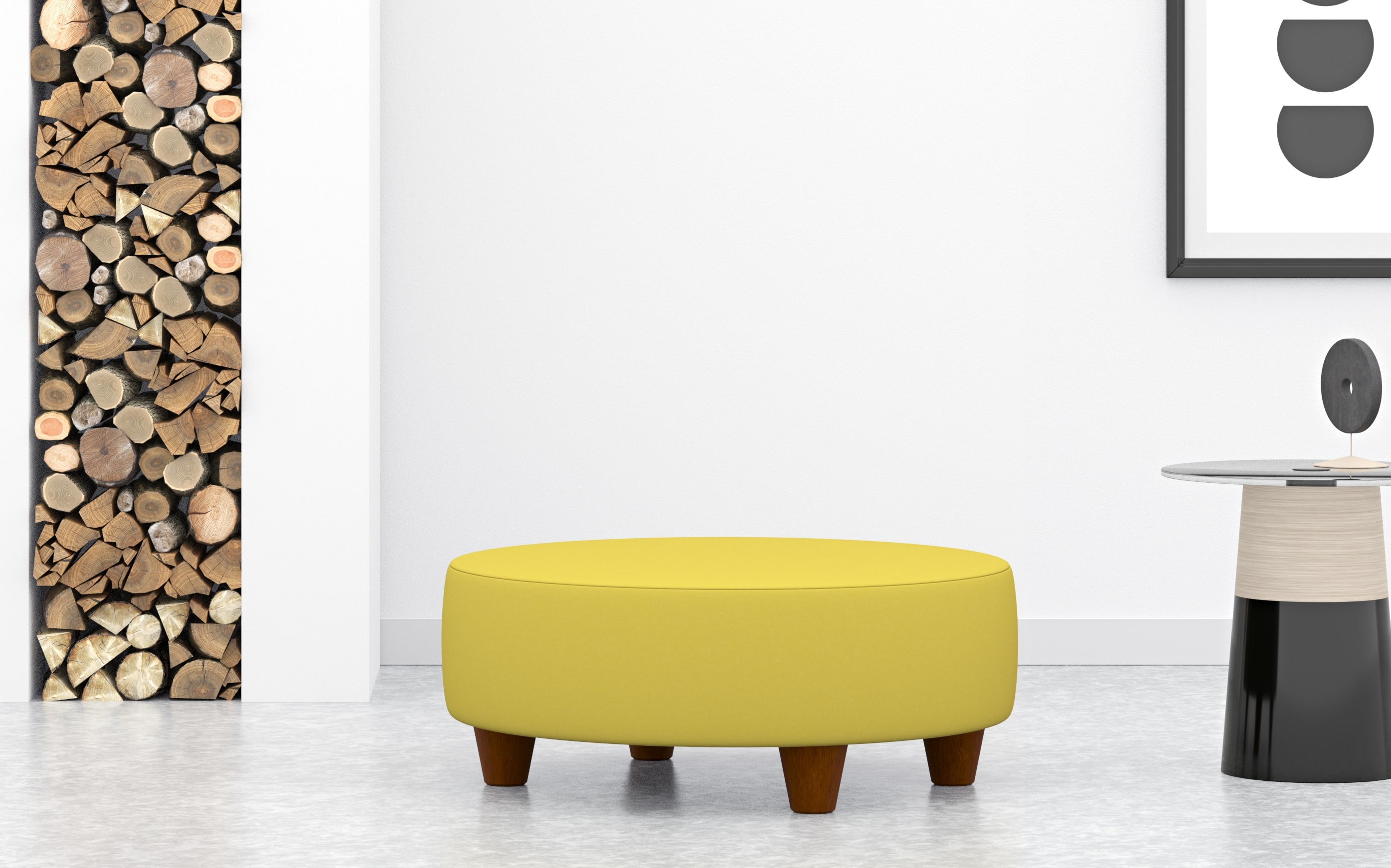 Large Round footstool In Yellow Velvet