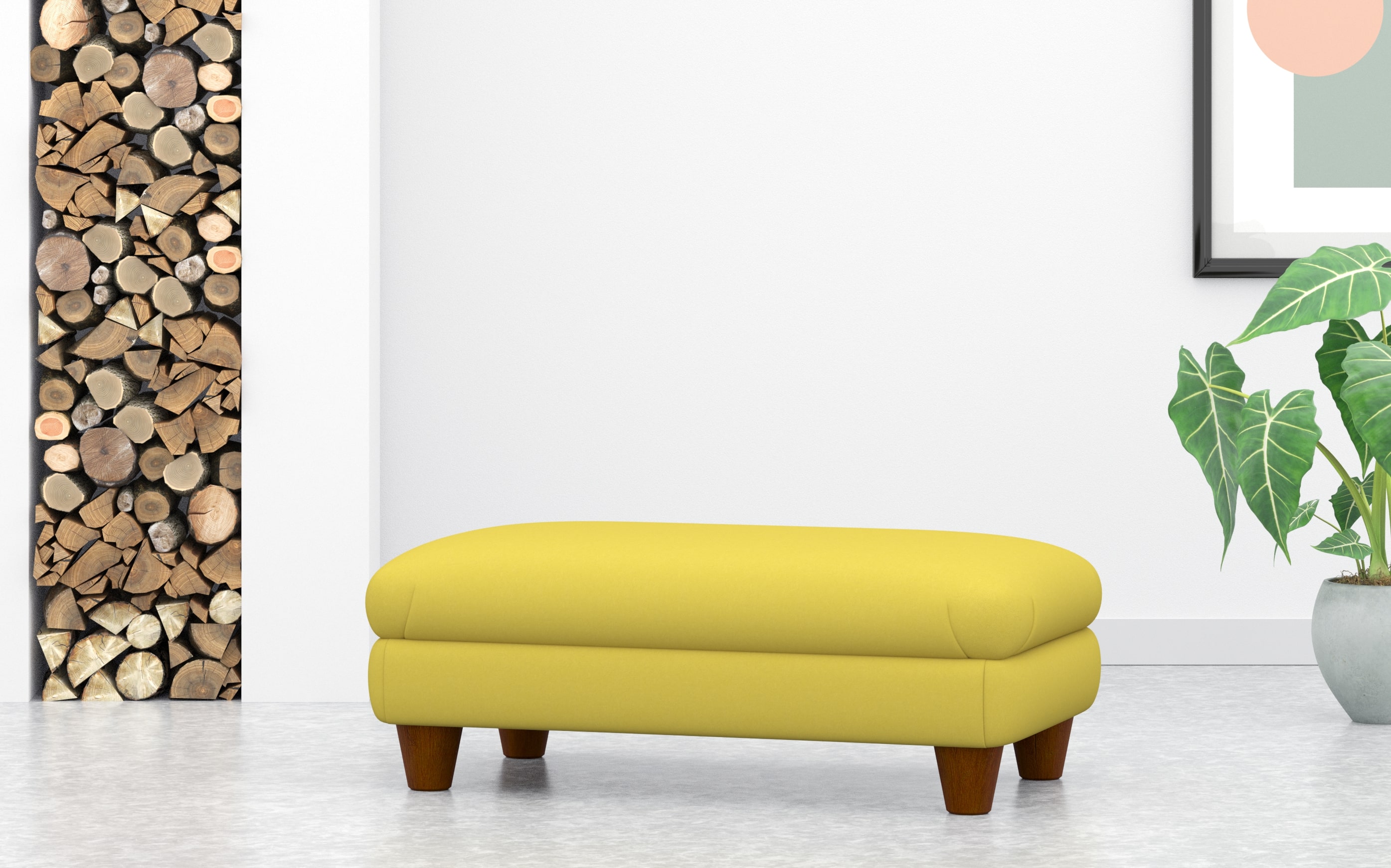 Large Rectangular Footstool In Yellow Velvet
