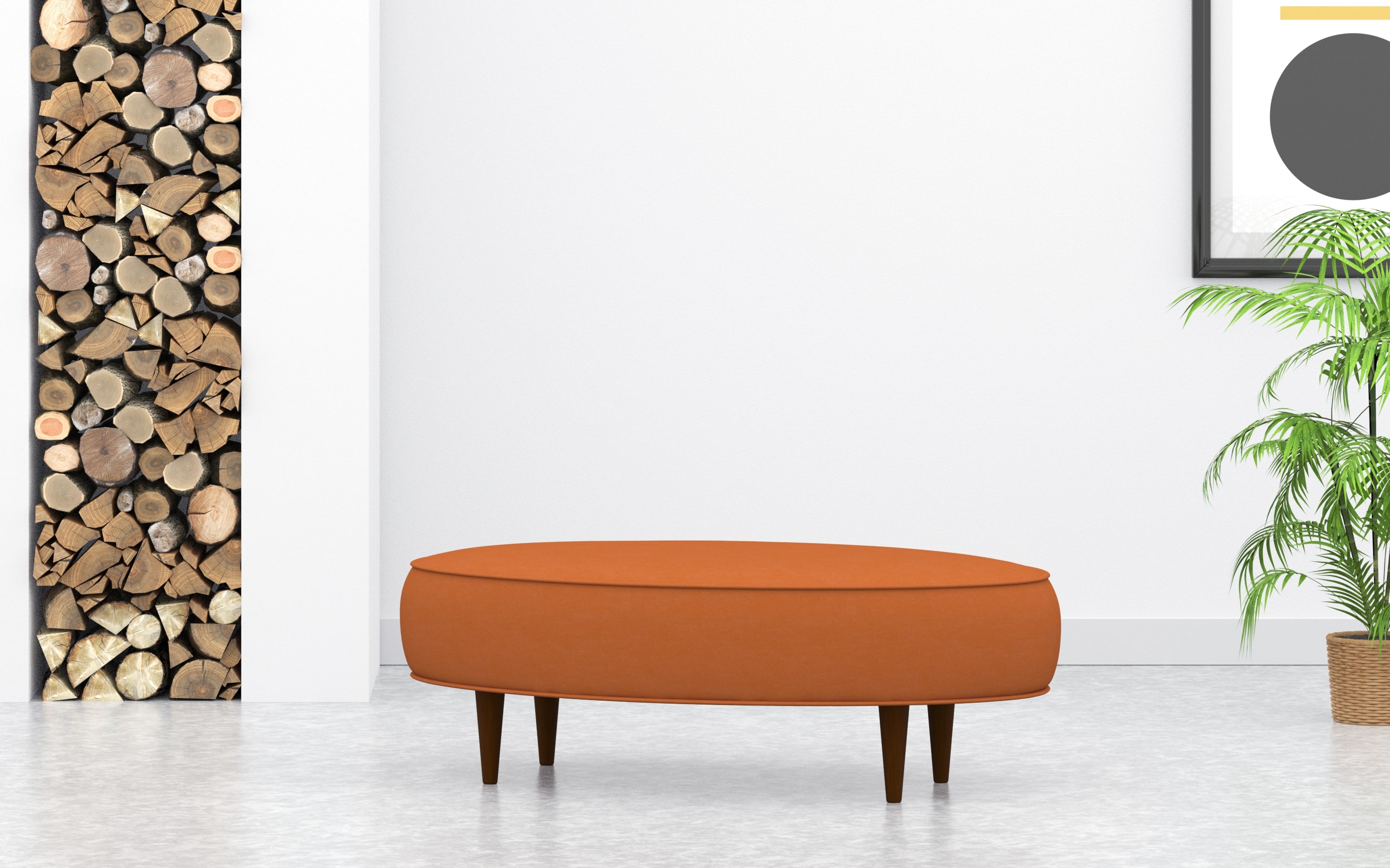 Large Oval Footstool In Orange Velvet