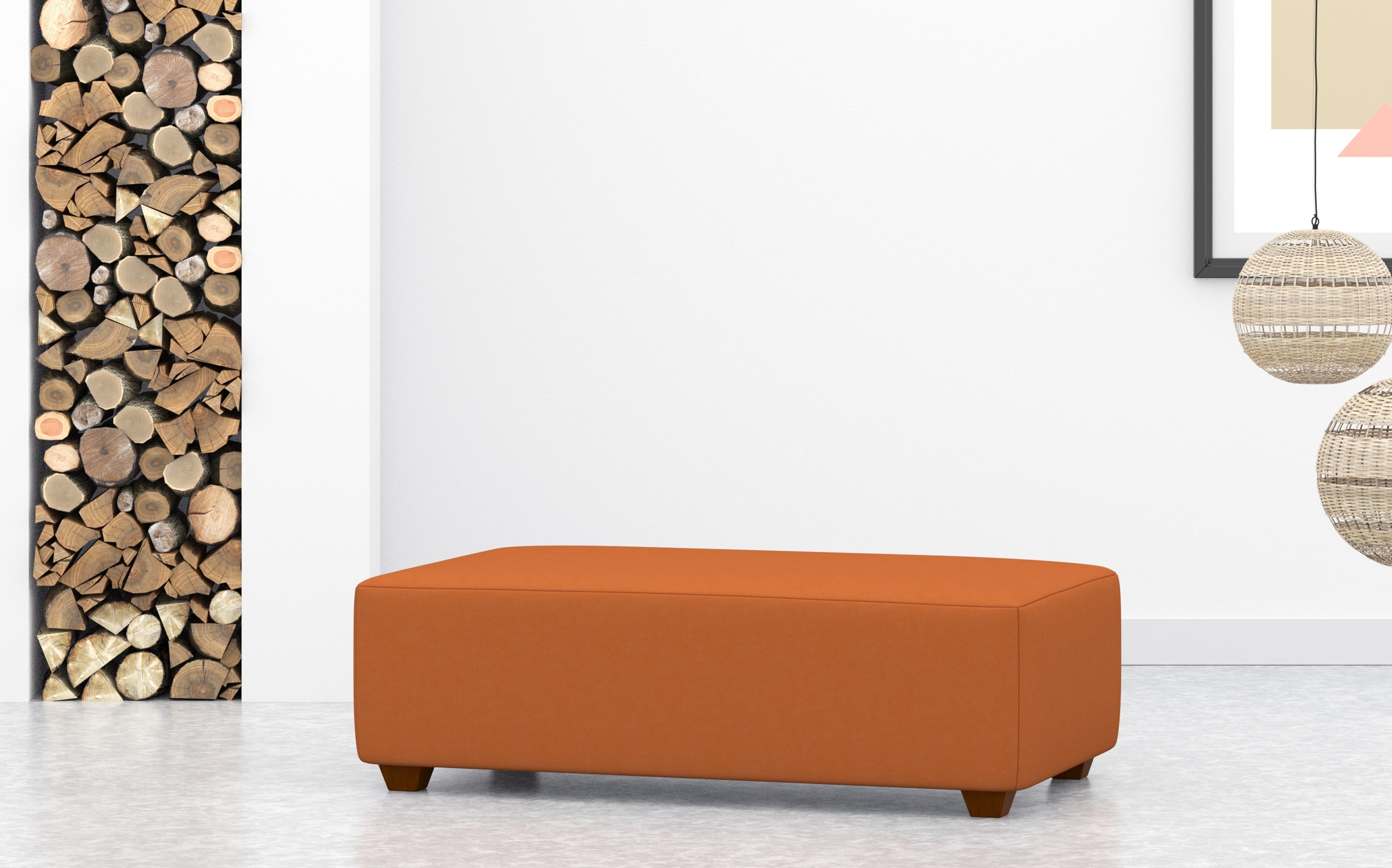 Large Rectangular Coffee Table Footstool In Orange Velvet