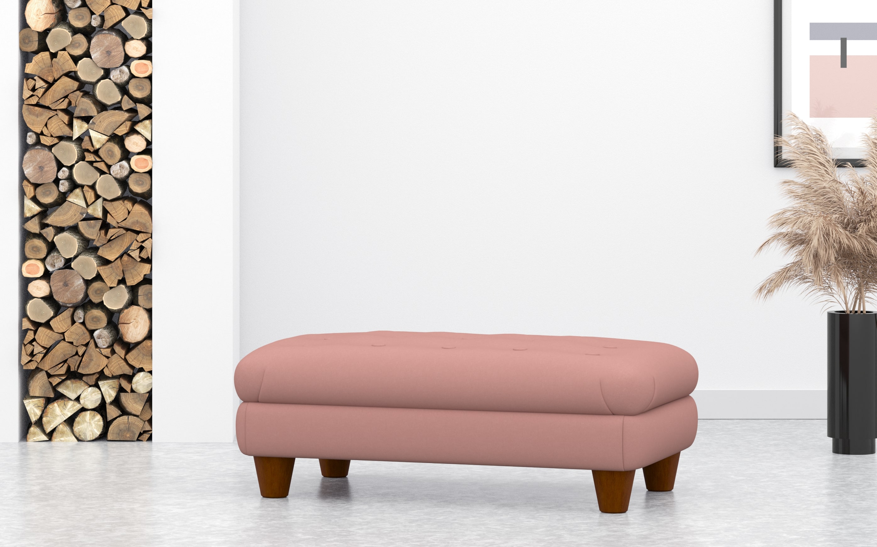 Large Rectangular Footstool With Buttons In Pink Velvet