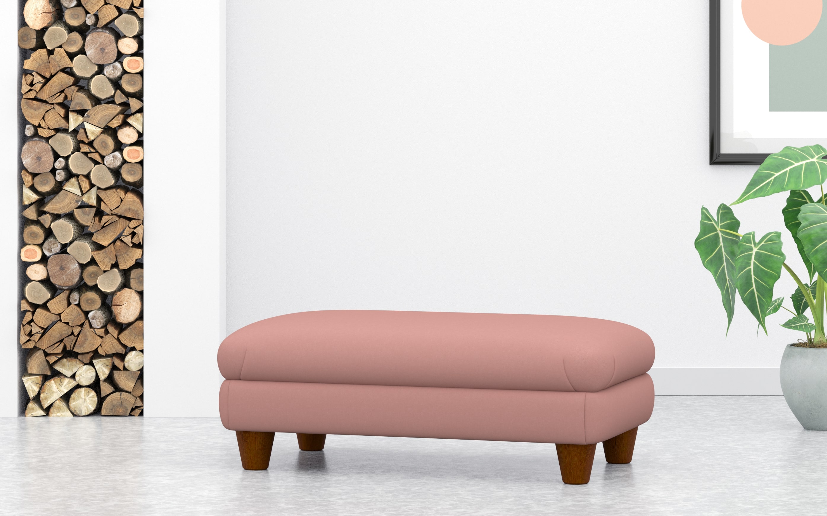 Large Rectangular Footstool In Pink Velvet