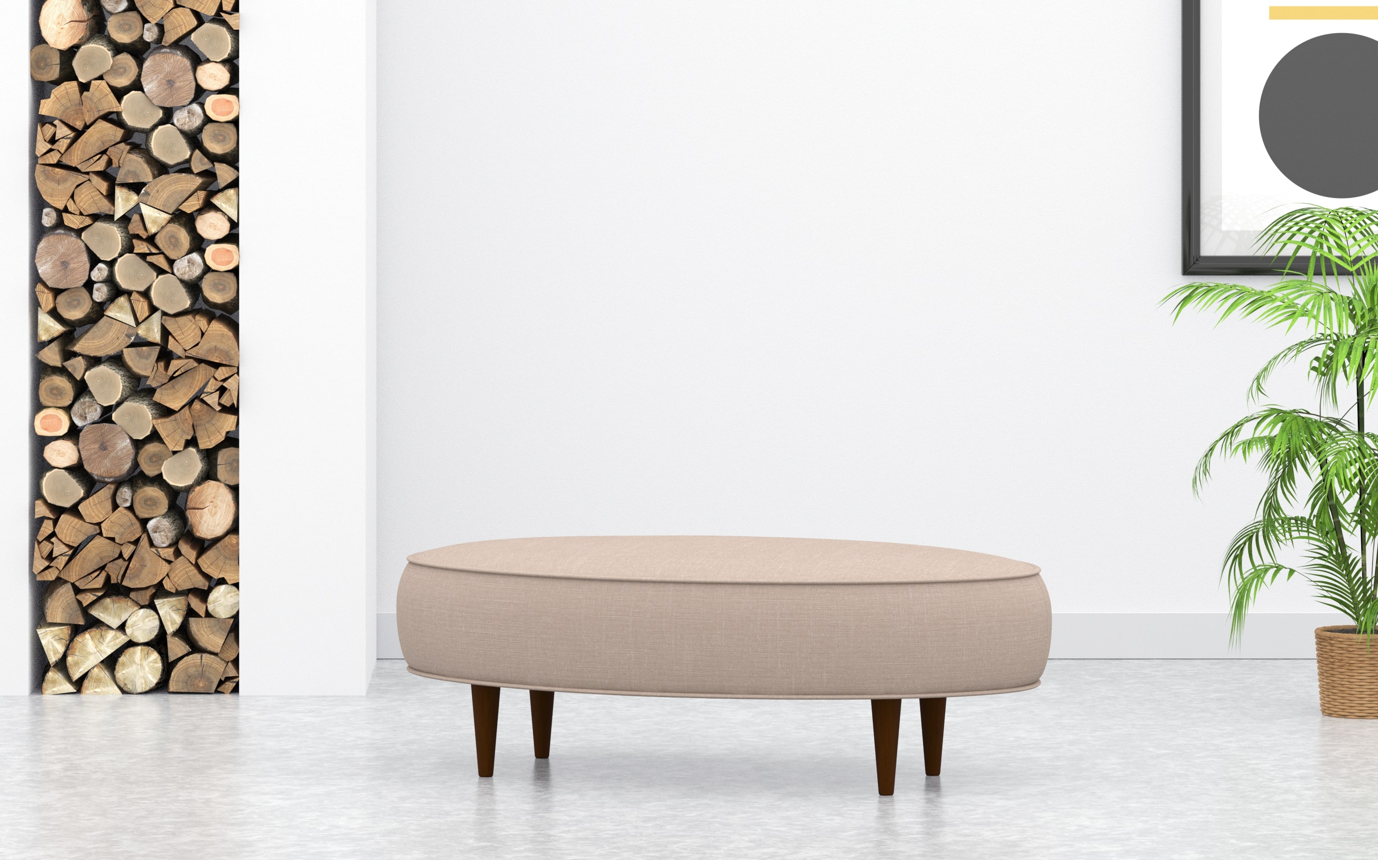 Oval Footstool In Pink Linen