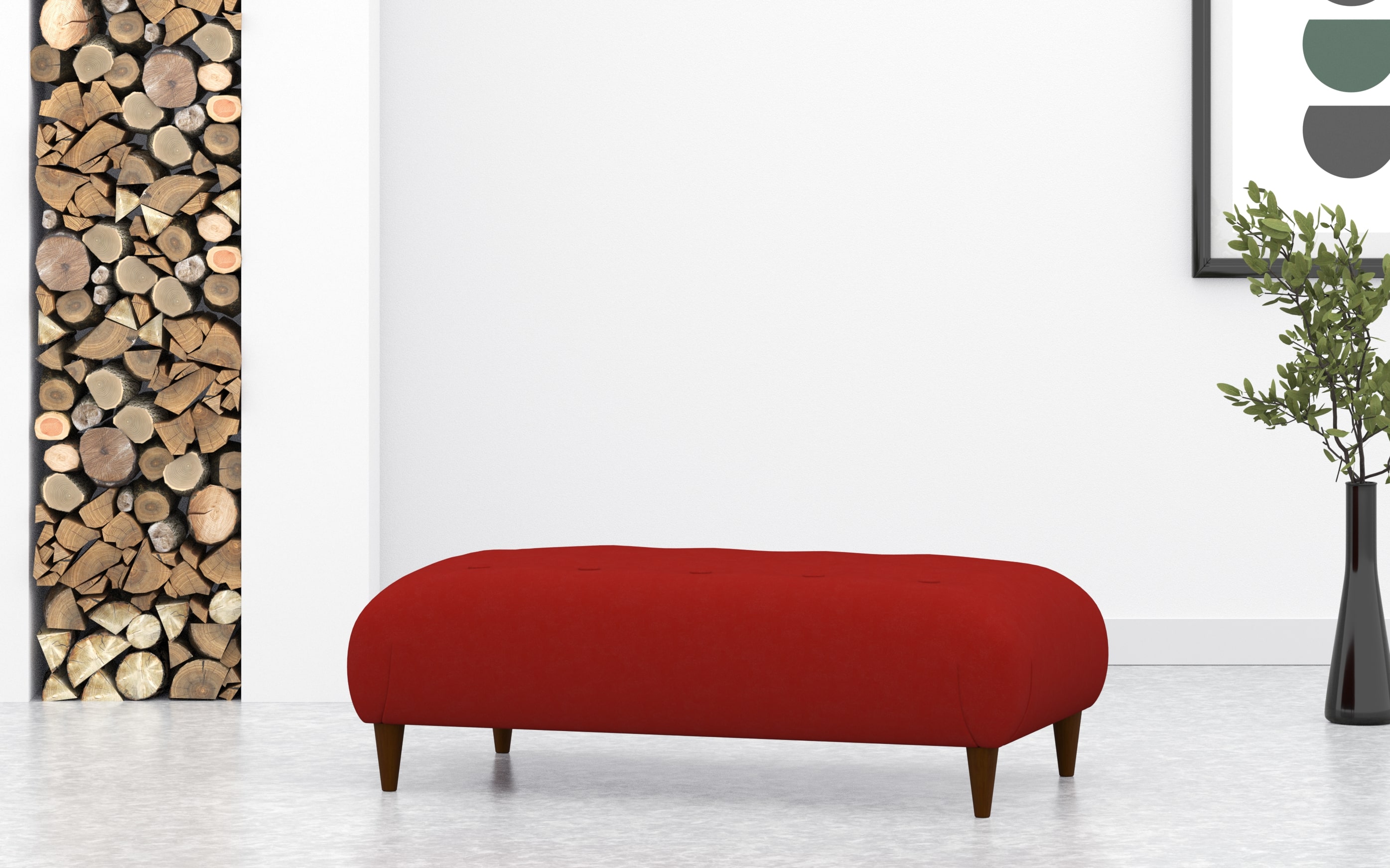 Large Button Footstool In Red Velvet