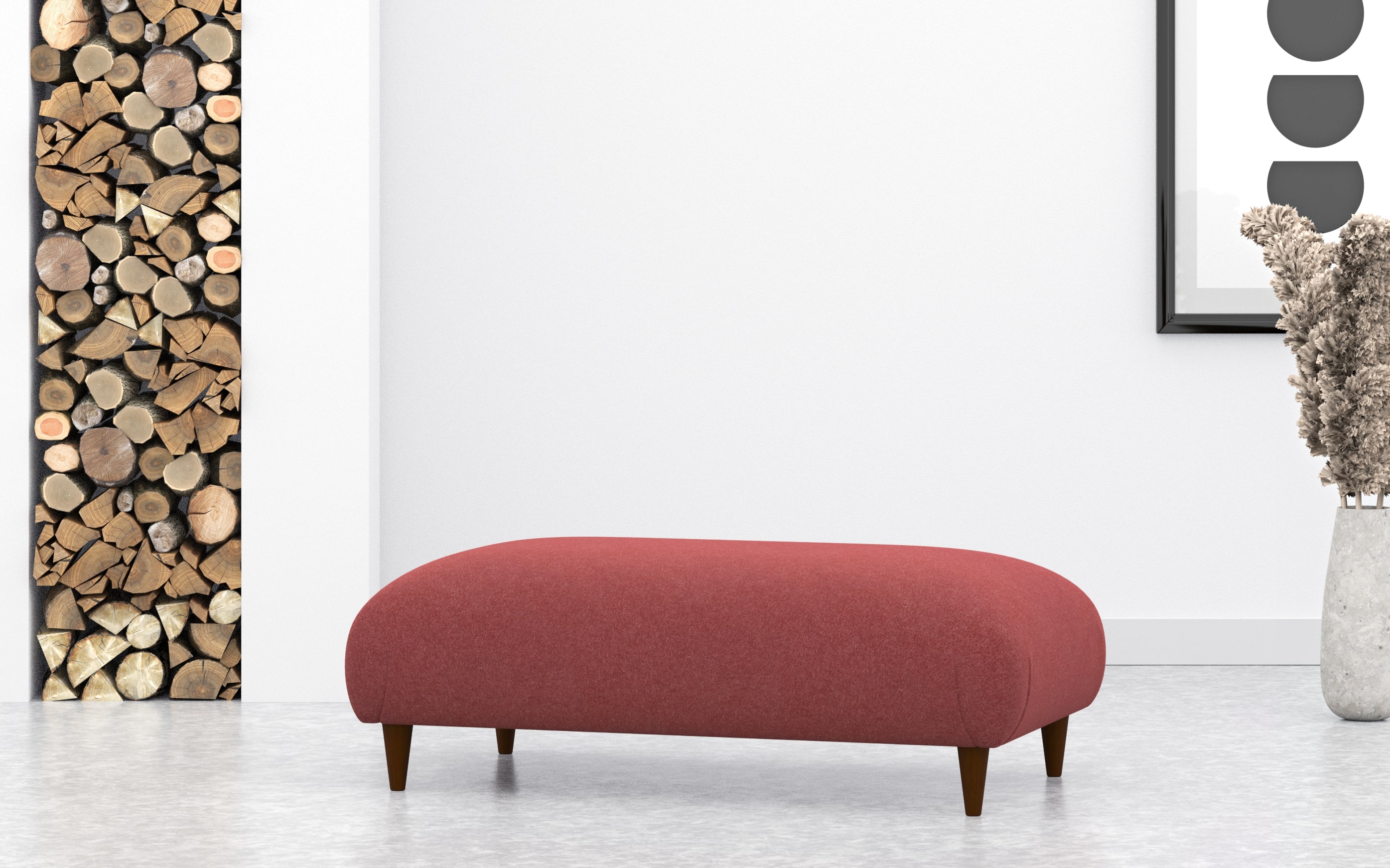 Large Fabric Footstool Table In Red Wool Fabric