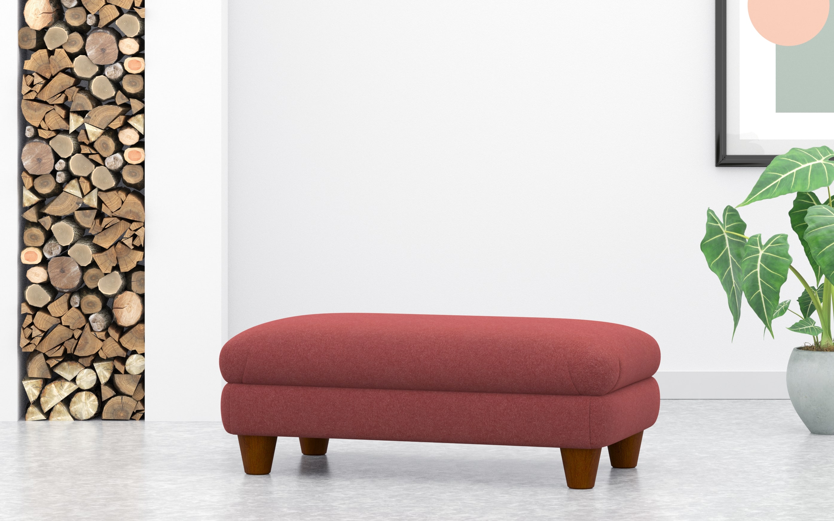 Large Rectangular Footstool In Red Wool