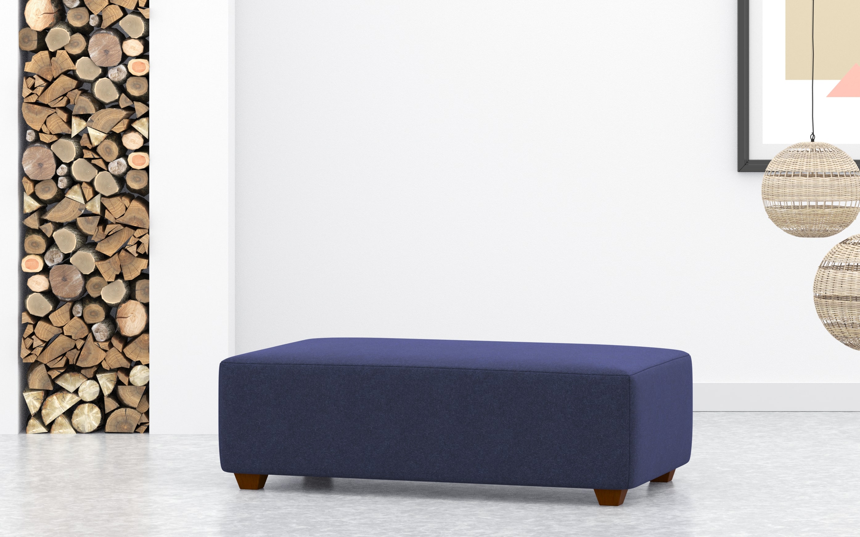 Large Rectangular Coffee Table Footstool In Sapphire Blue Wool