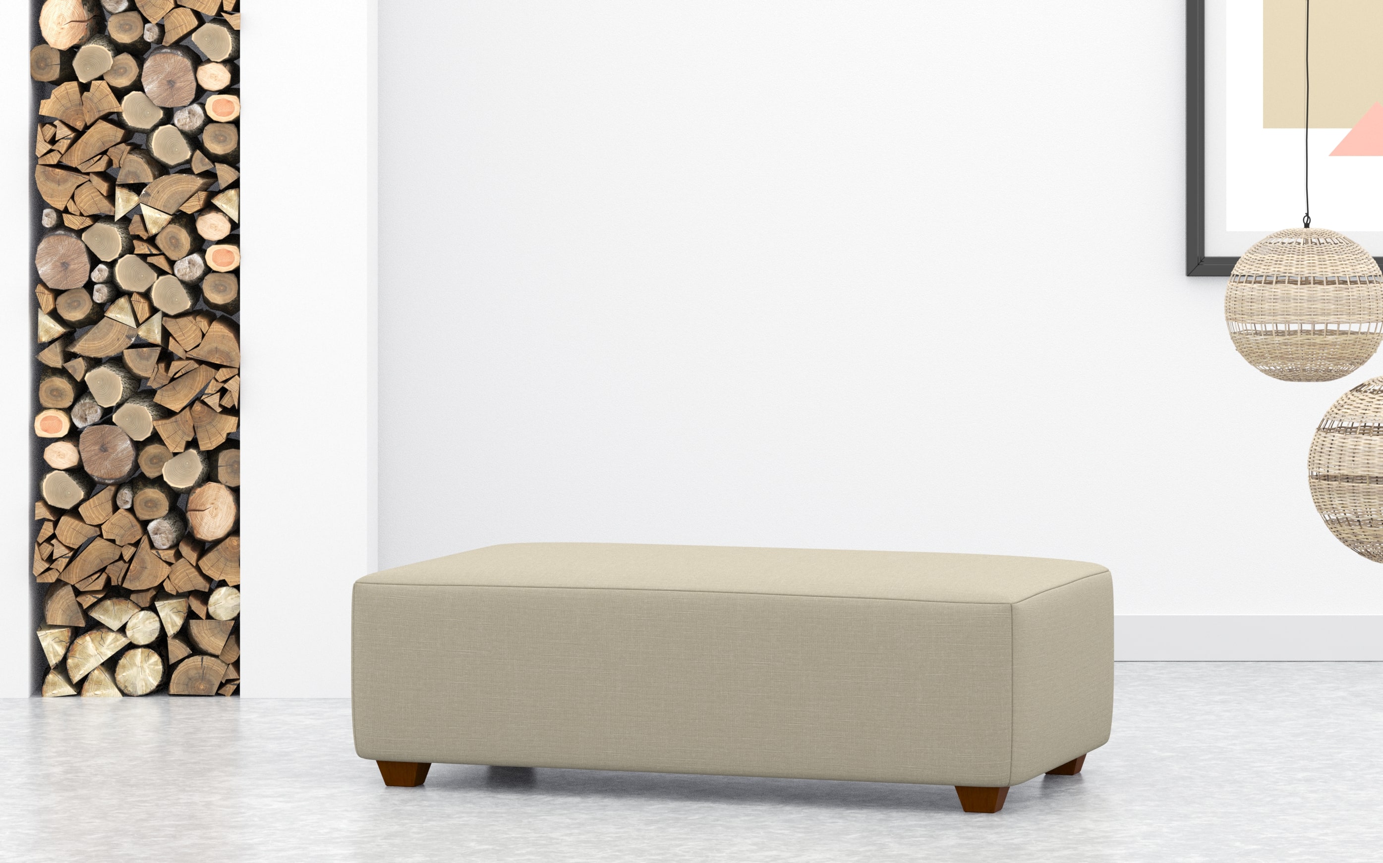 Large Rectangular Coffee Table Footstool In Stone Linen