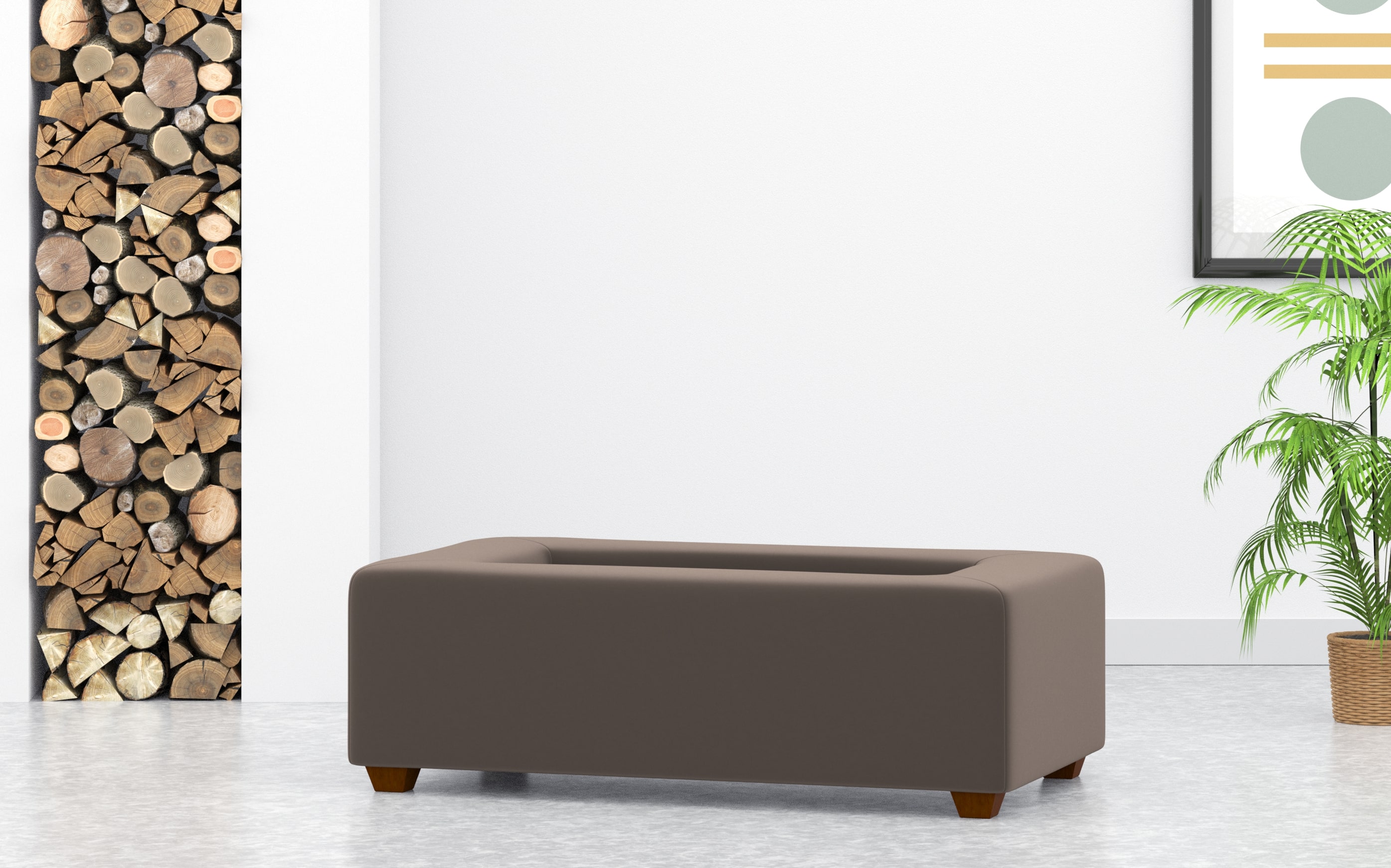 Rectangular Coffee Table Footstool With Tray In Taupe Velvet