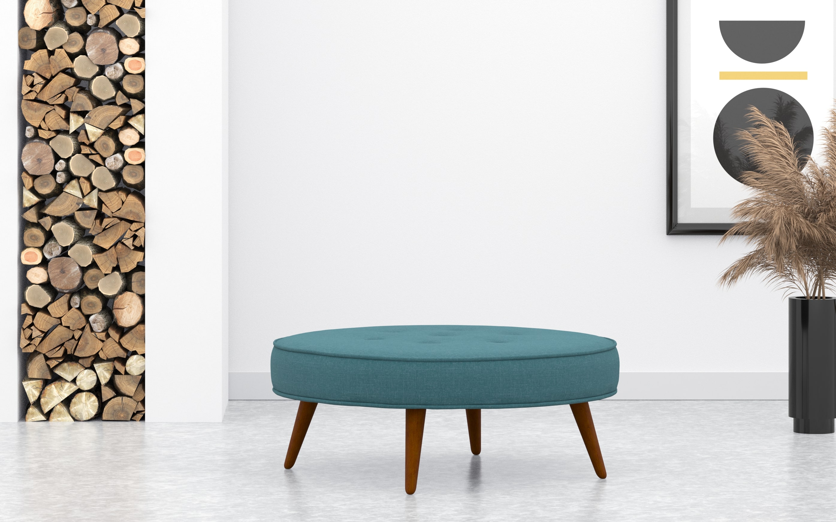 Soft Round Fabric Coffee Table In Teal Linen Fabric