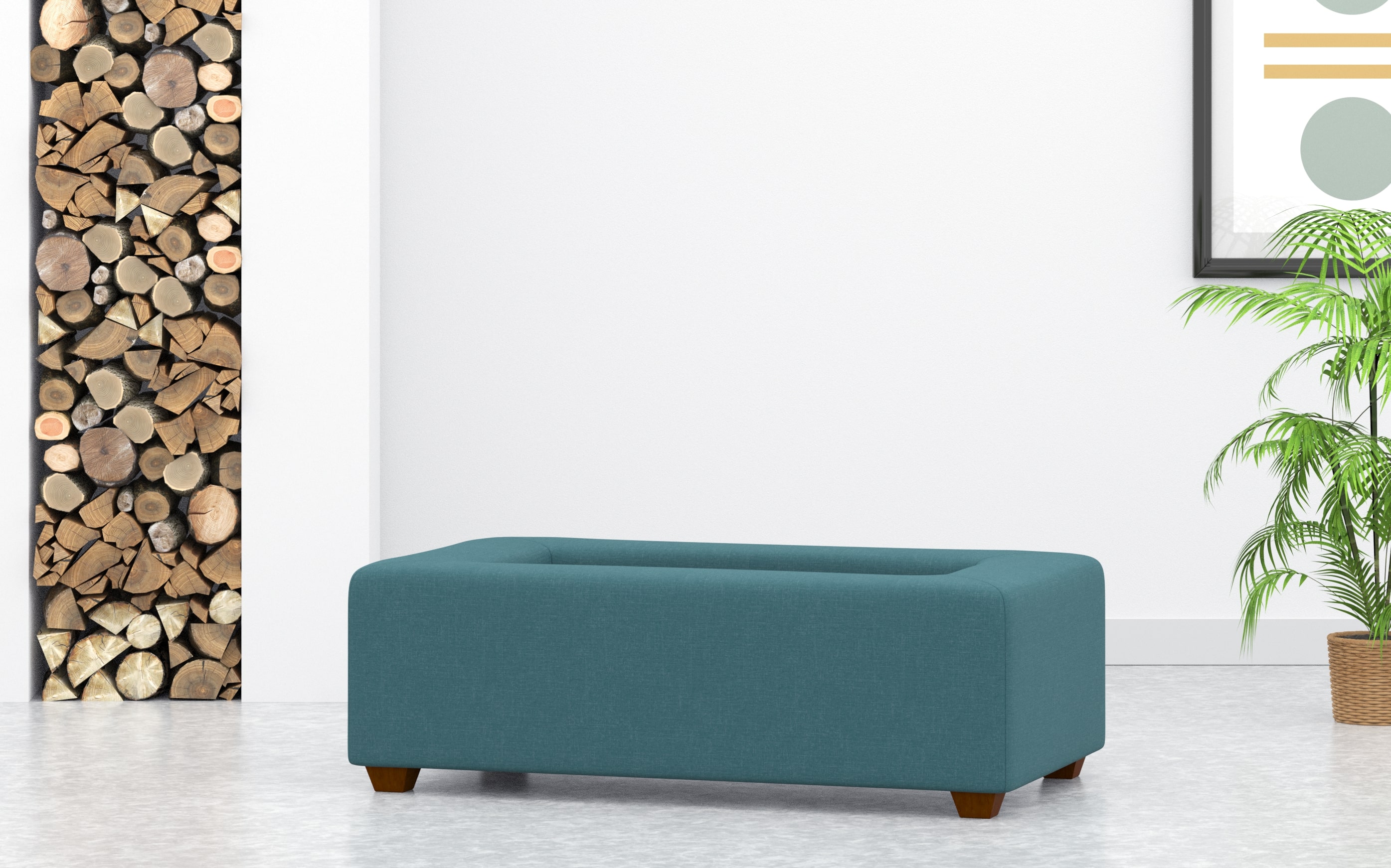 Coffee Table And Footstool In One In Teal Linen Fabric
